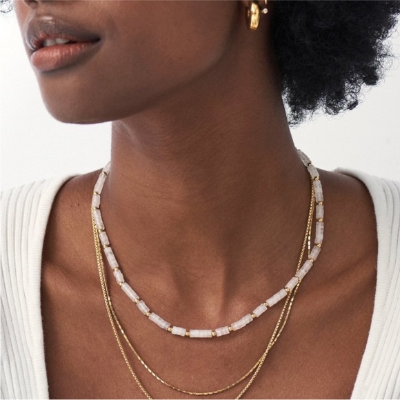 Missoma Medium Beaded Stack Necklace in 18ct Gold Plated White - Picture 1 of 5